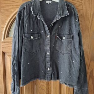 Levi's Black Washed Studded Cropped Denim Jacket